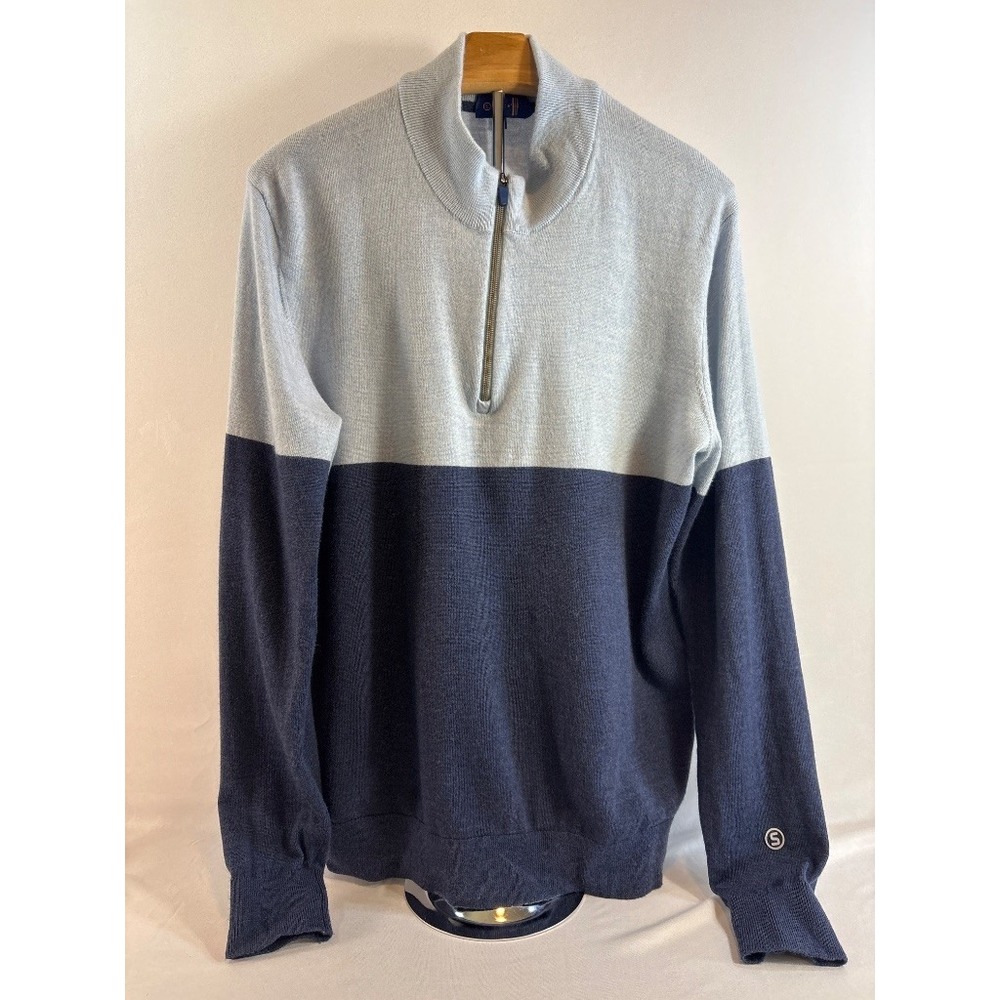 Stitch Golf Merino Half-Zip Sweater Color Block Light Blue Navy Mens L
